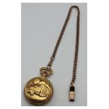VTG Milan Quartz Trucker Pocket Watch & Chain RUNS