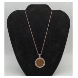 Sterling Silver Bezel Set Coin Necklace 200 LIRE