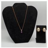 Gold on Sterling Amethyst Pendant 14k Stud Earring