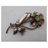 Sterling Silver Rhinestone Flower Brooch