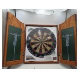 Bristle Dartboard in Wooden Oak Cabinet UNUSED