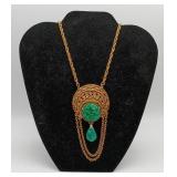 Florenza Jade Color Costume Necklace Heavy Relief