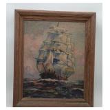 Oil Painting Clipper Ship 1960's Framed Artwork