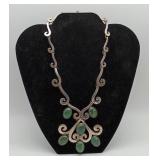 Sterling Silver Grn Cabochon Mexican Necklace 84g