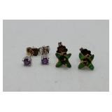 2 Sterling Silver Earrings Flower & Amethyst Studs