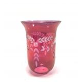 Vintage Cranberry Cut Glass Hurricane Lamp Shade