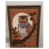 HANDSTITCHED NEEDLEPOINT FRAMED OWL