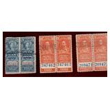 CANADA 3 USED PAIRS REVENUE STAMPS