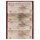 CANADA 4 CIRCULATED 1986 $2 BANKNOTES