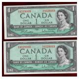 CANADA 1954 $1 BABC 2 CONSECUTIVE NOTES BC-b-i