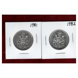 CANADA 1981 & 1982 50 CENT COINS