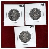 CANADA 1972 1973 1974 50 CENT COINS