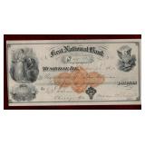 FIRST NATIONAL BANK, ILL USA 1879 VIGNETTE CHEQUE