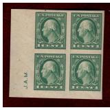 USA MH IMPERF BLK 4 GEORGE WASHINGTON STAMPS