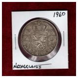 NETHERLANDS 1960 SILVER 2 1/2 GULDEN COIN
