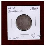NEW BRUNSWICK 1862 SILVER 20 CENT COIN