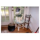 Marble 3 Tier Planter Stand, Wicker Side Table,