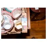 Lot of Boxes with Glass, Ironstone Dinnerware