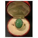 Vintage Green Jade Oval Cabochon Ring