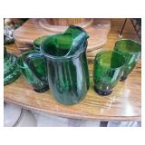 Vintage Forest Green Glass Pitcher Set