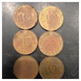 Lot Of Germany 10 Pfennig Coins