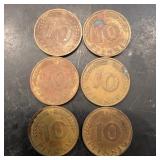 Lot Of Germany 10 Pfennig Coins