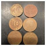 Lot Of Germany 10 Pfennig Coins
