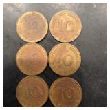 Lot Of Germany 10 Pfennig Coins