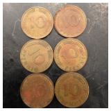 Lot Of Germany 10 Pfennig Coins
