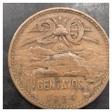 1954 Mexican 20 Centavos
