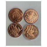 Lot Of 4 1 oz Copper Round Red Horse Of War