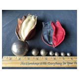 7 Vintage Metal Marbles / 2 leather