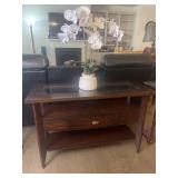 Glass top side table with drawer and shelves 44