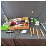 Assortment of Utensils, measuring cups, grill set
