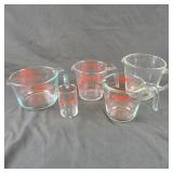 4 Pyrex Measuring Cups, 4cup, 2-2cup, 1 no