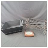 Storage Tote, Metal Magazine Rack and Wood and