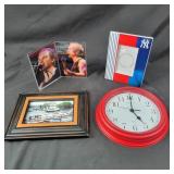 Lake Picture, 9" Clock, Yankees Frame,