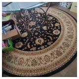 91" Round Area Rug, Black, Gold, Cream, With B