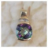 10k Mystic Fire Topaz Pendant with Diamond Chip