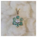 14K YG Emerald Pendant with Diamond Chip Accent