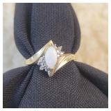 10k YG Marquis Opal Ring with Diamond Chip Accents