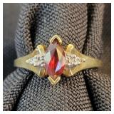 10K YG Marquis Ruby Ring with Diamond Chip Accents