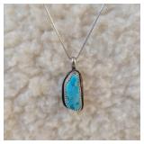 .925 Silver 19" Box Chain and Turquoise Pendant
