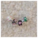 19" Snake Chain Necklace with 4 .925 Glass Bead