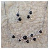 Black and Silver Colored Necklace and earring set