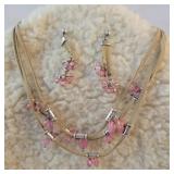 Leather Strap and pink bead necklace and