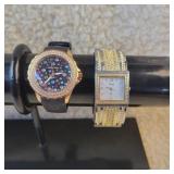 2 Watches - Black Rubber Band With Jeweled Face