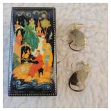 Cat Earrings and Trinket Box