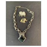 2-elephant costume jewelry pins and 1-chicos