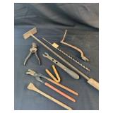 Vintage Blacksmith tools, crimper, drill bit and